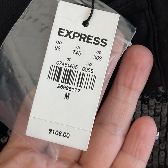Express High Waisted Sequin Cocktail Party Ankle Pant Black Size Medium NWT - Picture 10 of 13